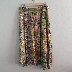 Y2k Floral Midi Skirt Size Small Tropical Beaded Fairy Core Green Pink